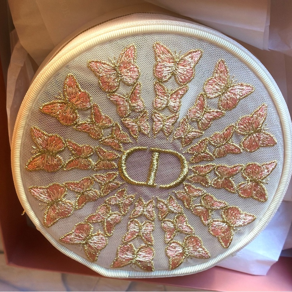 Dior Embroidered Butterfly Round Cosmetic Case in Pink and Gold - Picture 10 of 10